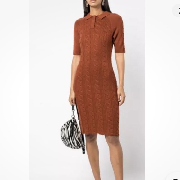 Victor Glemaud Rust Cable Knit Short Sleeve Polo Dress Size Small - Picture 2 of 12
